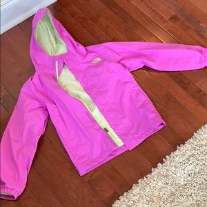 EUC North Face rain jacket lilac/lime green color